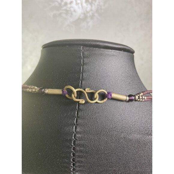 Purple Sea Beaded Faux Pearl Cluster Necklace With Hook Clasp - Picture 4 of 4